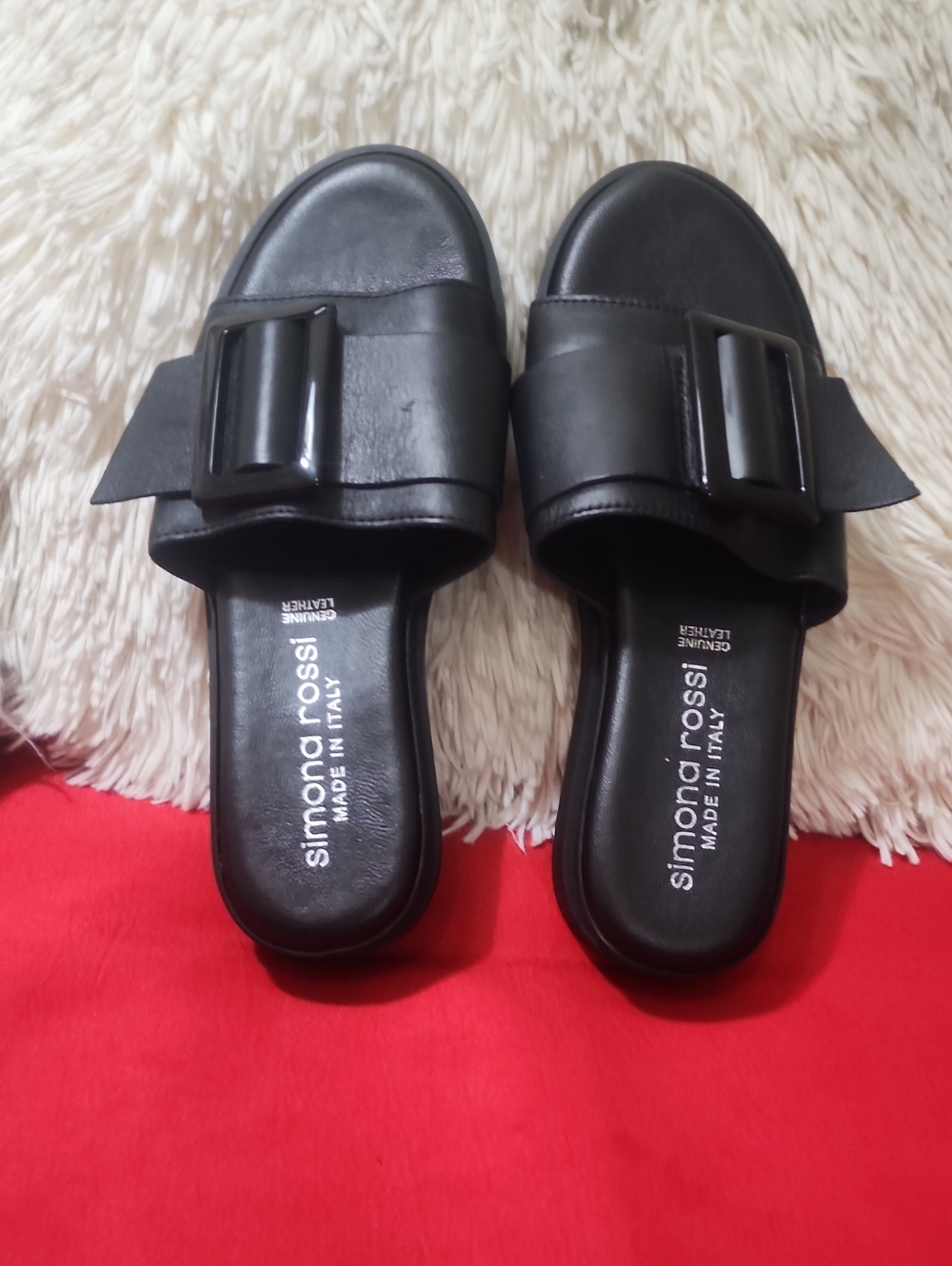 Simona Rossi Black Leather Slide Sandals